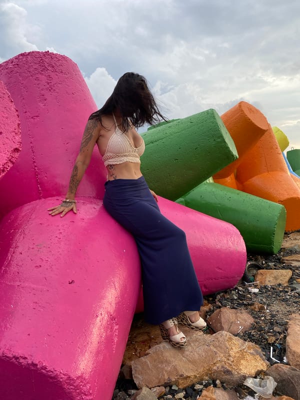 Coastal photo shoot on colorful breakwaters in Vietnam