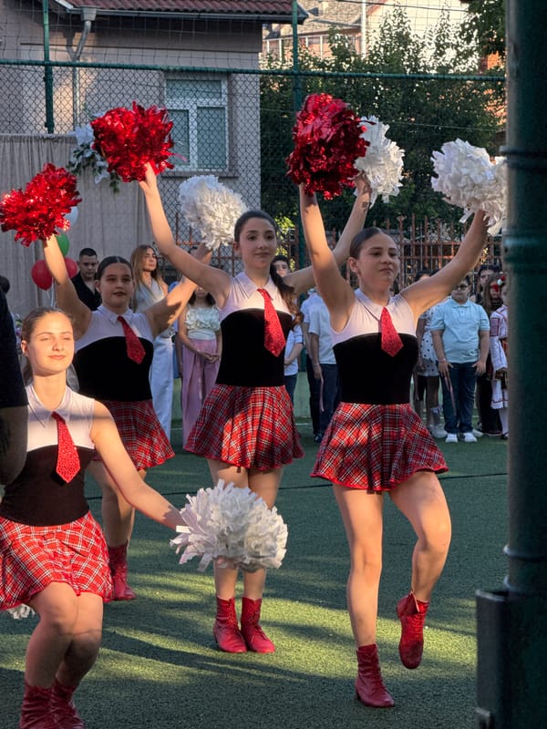 Cheerleading performance with traditional elements in Pleven, Bulgaria