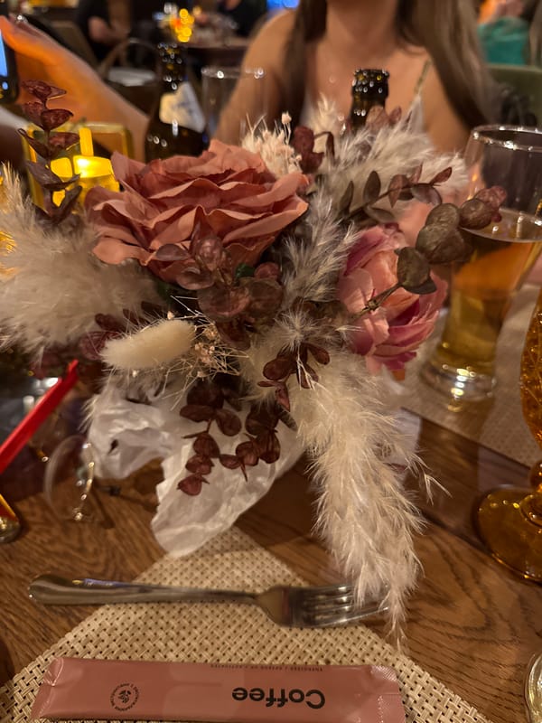 Dining moment captured at Peresvet restaurant with flowers, coffee