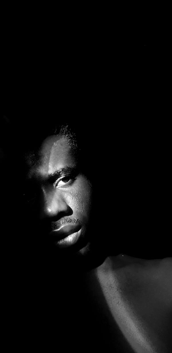 Dramatic black and white portrait series exploring concealment and light