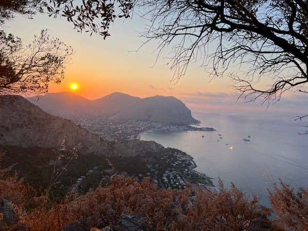 Palermo coast at golden hour, viewed from the hills above