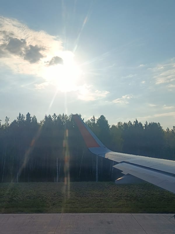 Aerial view captured over Russian countryside from passenger aircraft
