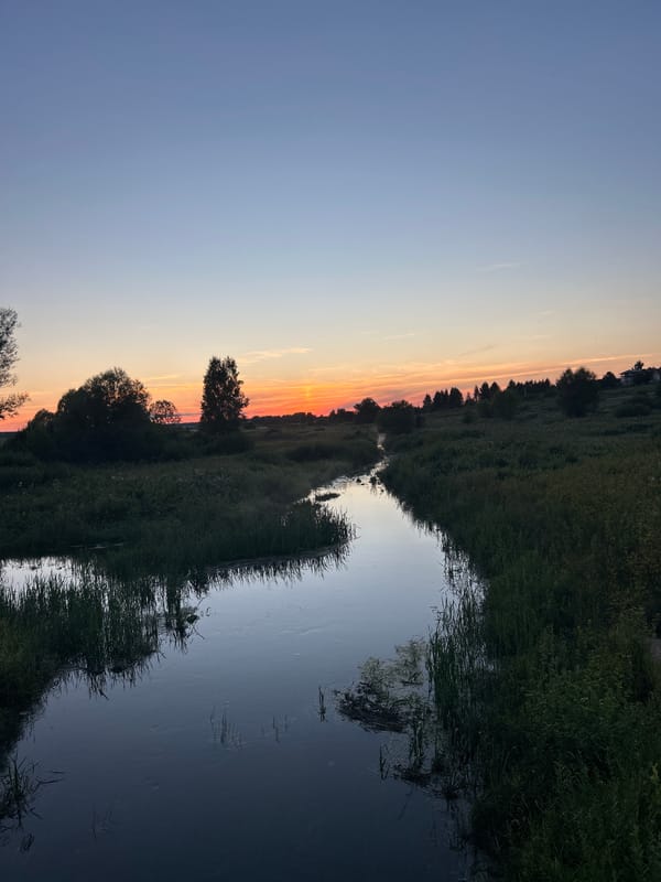 Quiet summer evening across rural Tver countryside