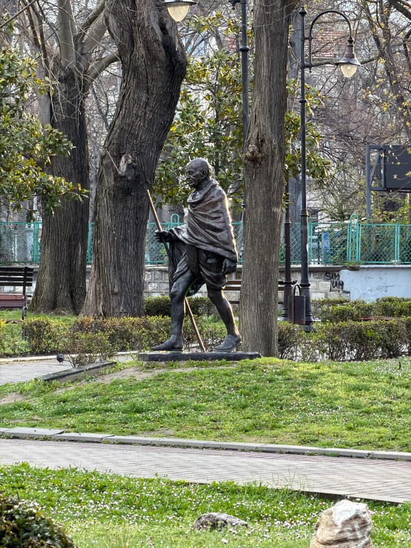 Gandhi statue and fountain documented in Varna park