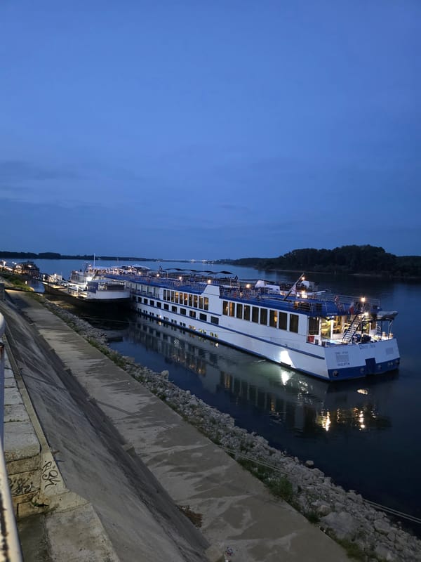 Cruise ships dock at Danube waterfront in Vidin, Bulgaria