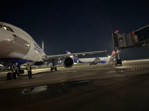 Minsk National Airport at night, tarmac and terminals
