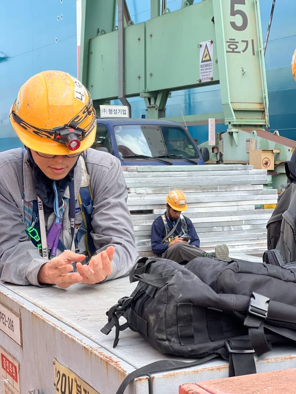 Inside a Geoje shipyard on a busy workday morning