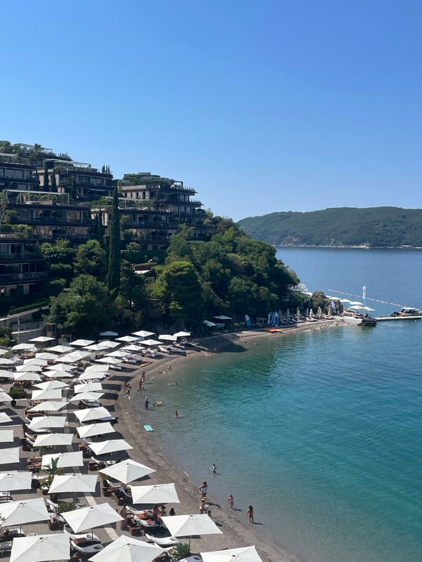 Budva resort and coastline on a clear summer morning