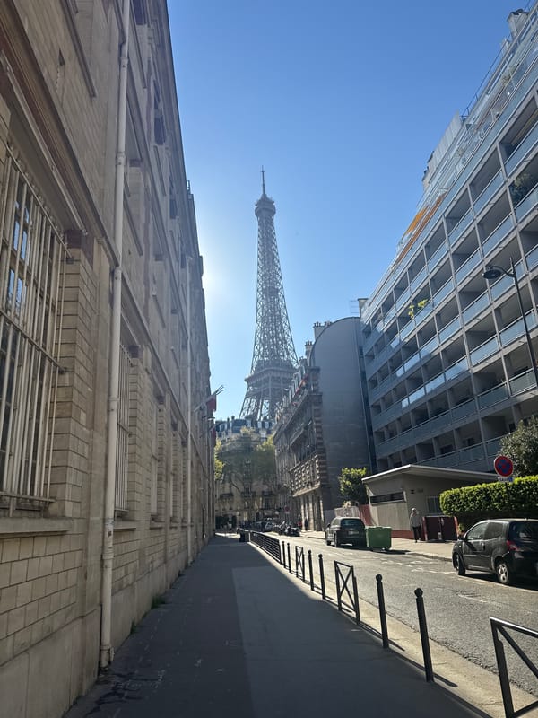 Tourist photographs Eiffel Tower from below on sunny afternoon