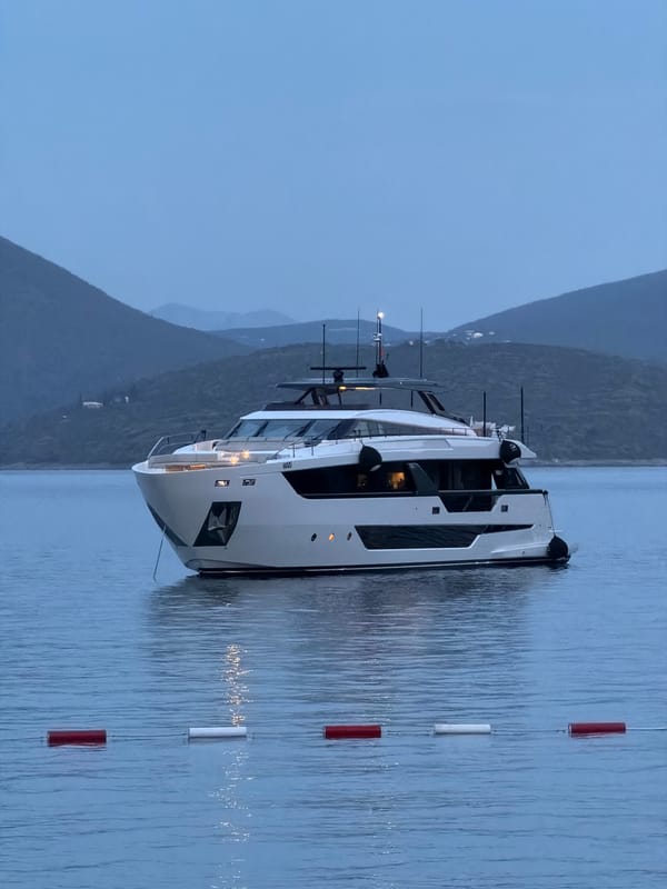 White yacht docked off Montenegro coast near Lješevići