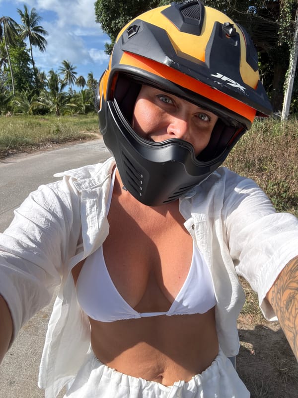 Selfie stop on a scooter, Ko Samui rural road