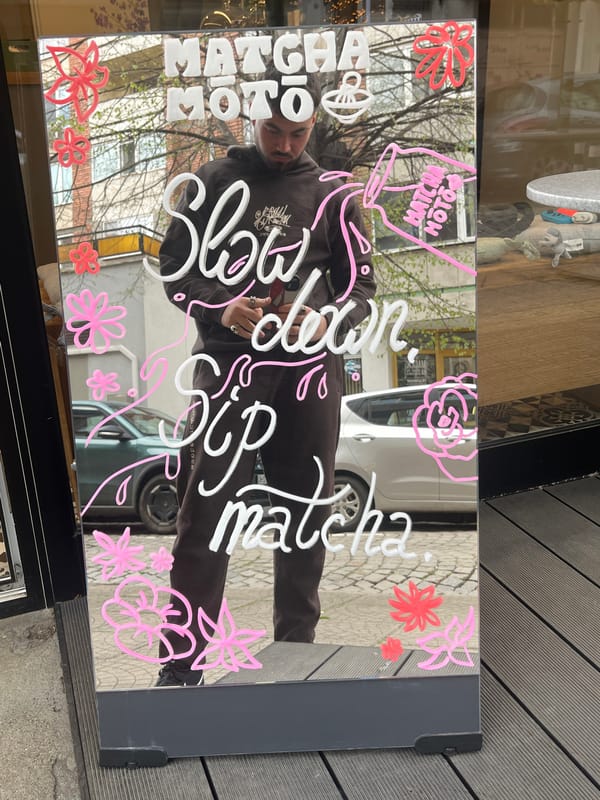 Matcha Moto establishment documented in Sofia with signage and beverage