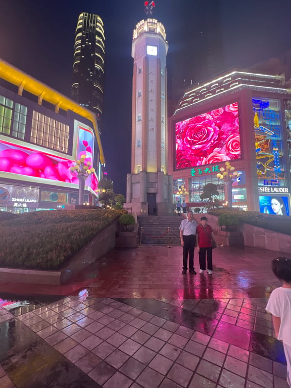 Rainy night on Chongqing's neon-lit Yuzhong District streets