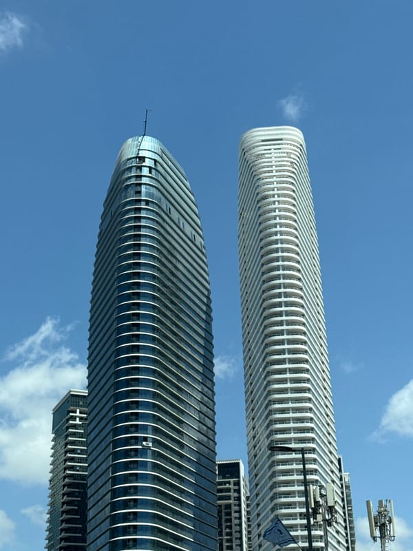 High-rise buildings observed in Tel Aviv area under cloudy skies