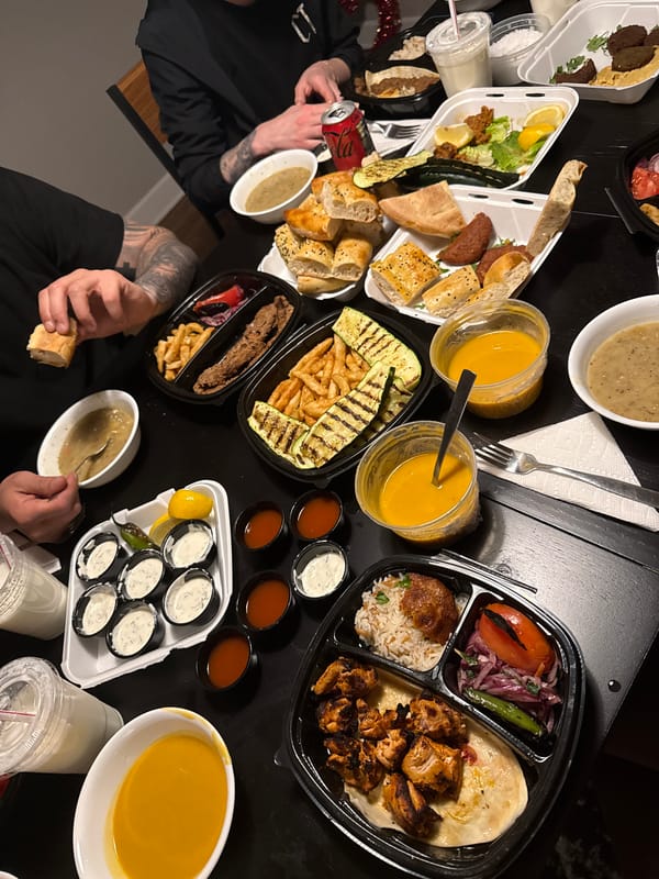 Middle Eastern feast spread documented on Chicago table
