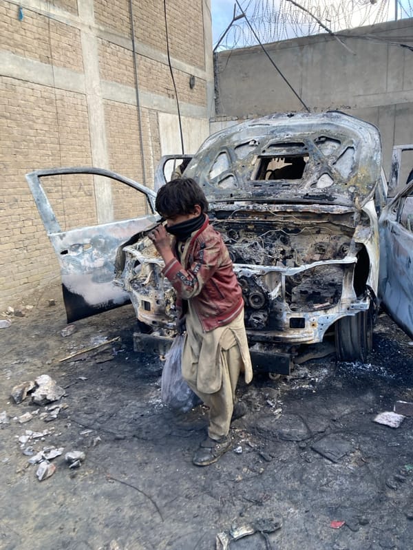 Fire aftermath documented across Quetta, multiple vehicles and buildings damaged