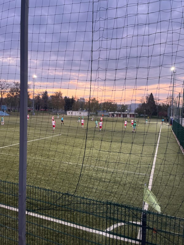 Evening documentation of sports complex with bronze statue