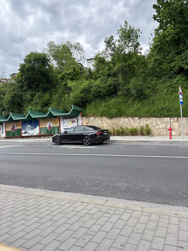 Street scenes documented in Smolyan, Bulgaria under cloudy skies