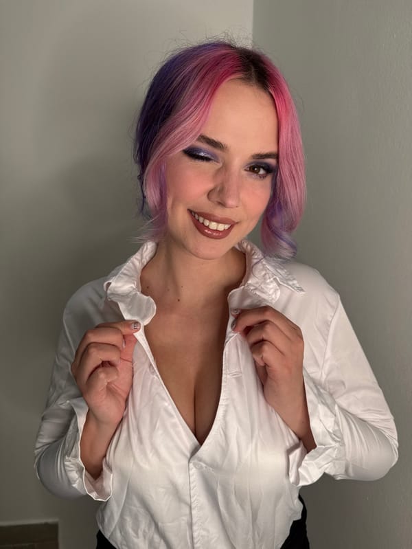 Woman with colorful hair photographed in Zagreb before job interview