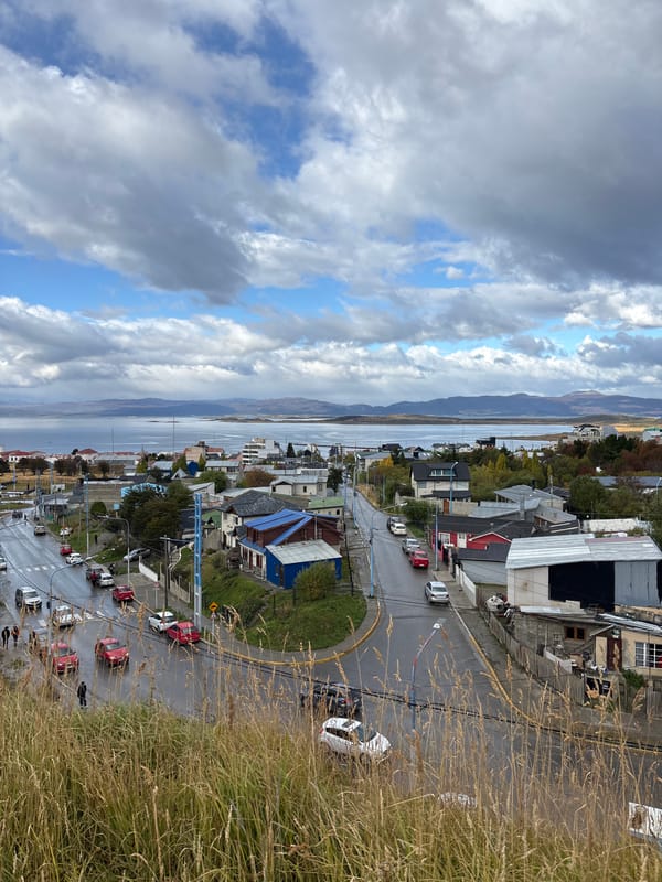 Afternoon scenes captured from elevated Ushuaia overlook and roadside