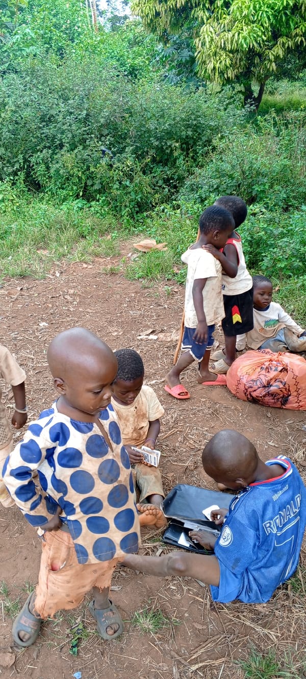 Children play traditional games in rural Congo village