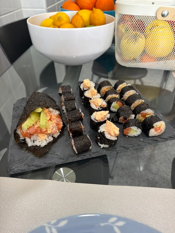 Sushi meal served on slate platter in Vila Real