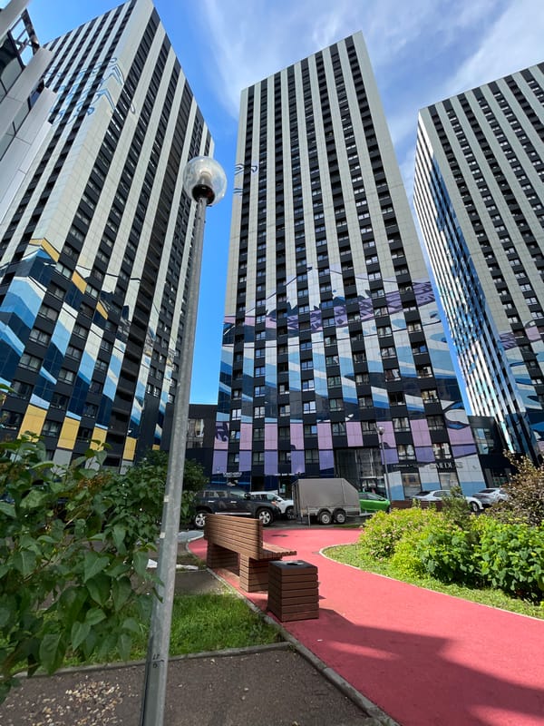Moscow's boldly designed residential towers on a sunny morning