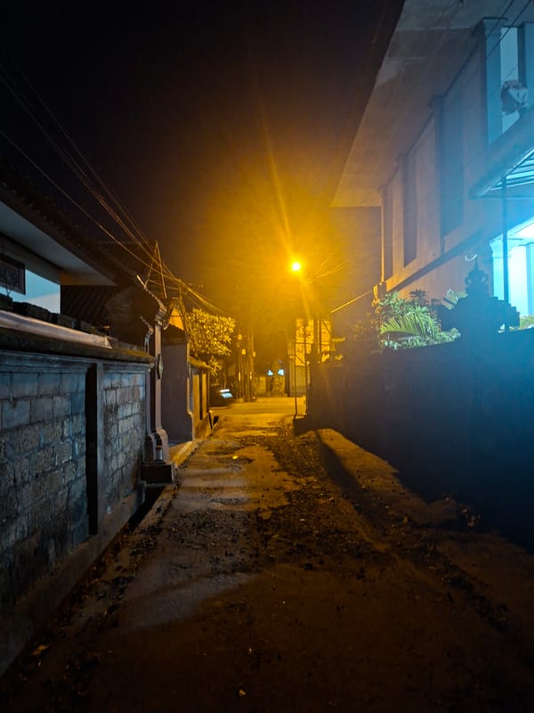Nighttime street scenes documented in Blahbatuh, Indonesia