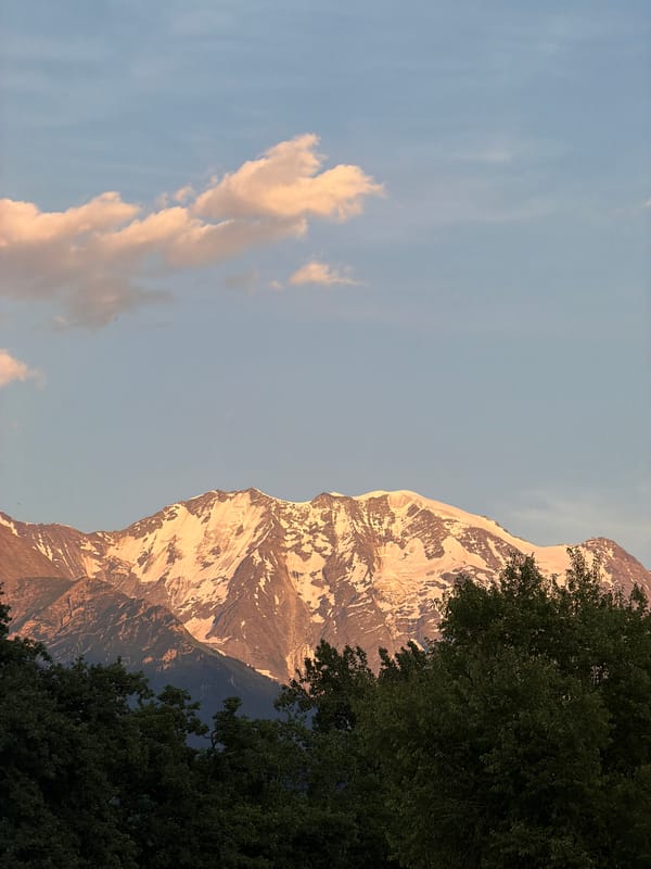 Mont Blanc massif glowing at sunset near Sallanches