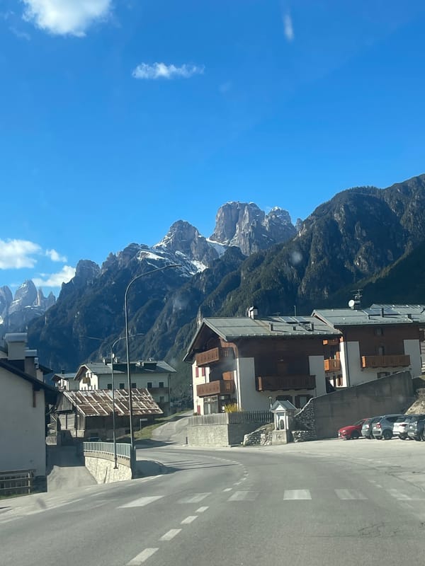 Clear skies over Dolomites mountains near Auronzo di Cadore