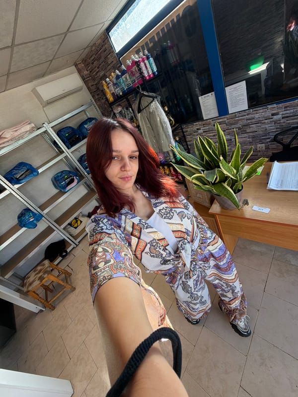 Selfie inside a retail or storage space in Sofia