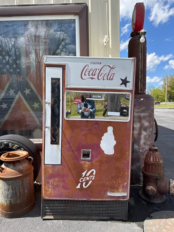 Vintage gas station memorabilia collection documented in Seneca Falls