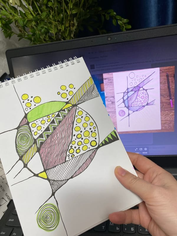 Morning art session with sleeping cat in Noviy, Russia