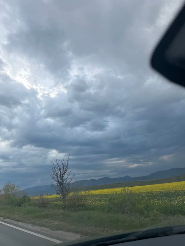 Rural landscape viewed from vehicle in Sliven, Bulgaria