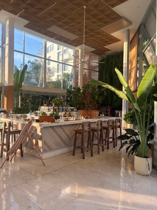 Inside a sunlit Đà Nẵng resort at golden hour