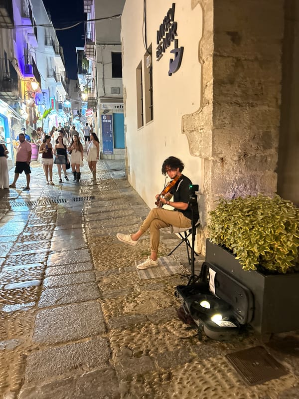 Peníscola's old town buzzes on a summer evening