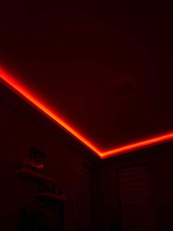 Red interior lighting captured in Bulgarian building