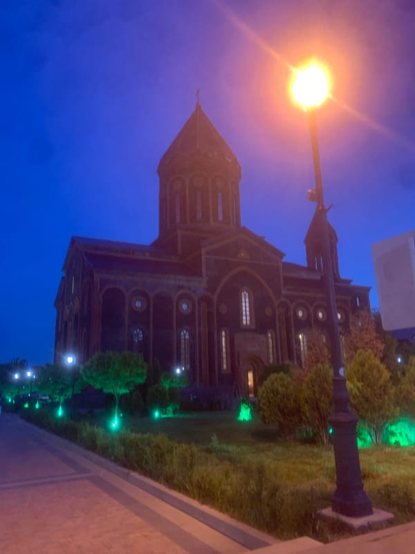 Evening drive documented through historic Gyumri, Armenia streets