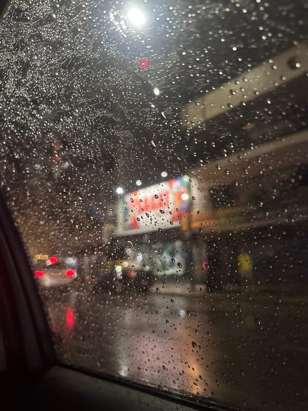Rainy night drive captured through windshield in Buenos Aires