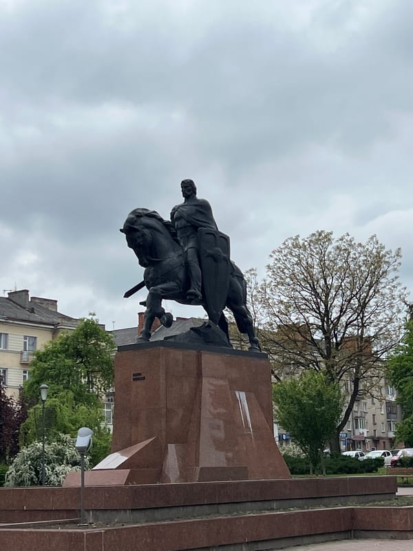 Tourist documents Ternopil landmarks and street life during morning walk