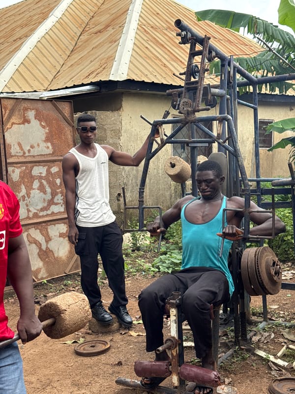 Homemade outdoor gym session in Akwanga, Nigeria
