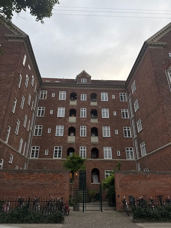 Brick buildings, courtyards, and a domed church in Frederiksberg