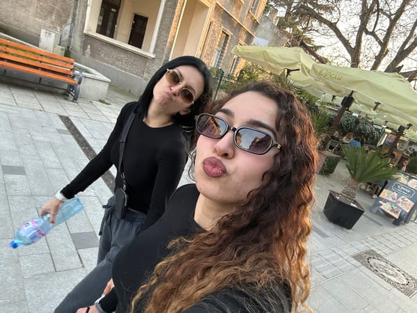 Friends pose for photos at Black Sea overlook in Burgas