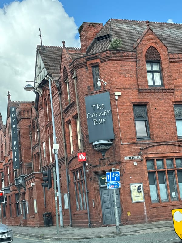 Morning street scenes documented in Crewe show local hotels