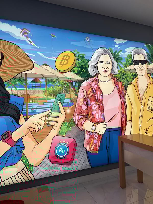 Cartoon mural with smartphone-holding figure spotted in Denpasar