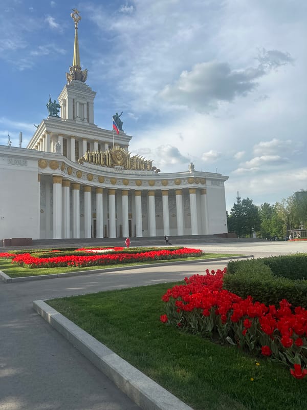 VDNKh main pavilion documented in Moscow afternoon