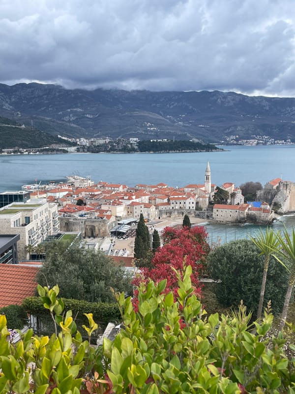 Overcast morning in Budva: coastal views, harbor boats, selfies