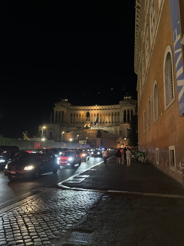 Evening life documented across Rome's historic landmarks