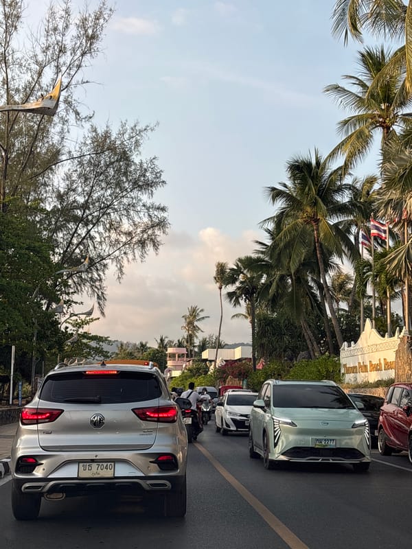 Silver MG vehicle spotted with lights on in Karon, Thailand