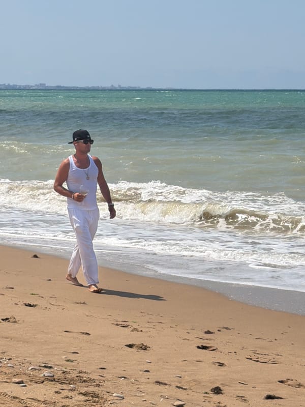 Beach day on the Black Sea with a fluffy white dog in tow